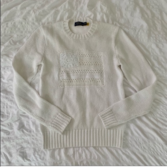 New Ralph Lauren American Flag White Sweater - Picture 10 of 11